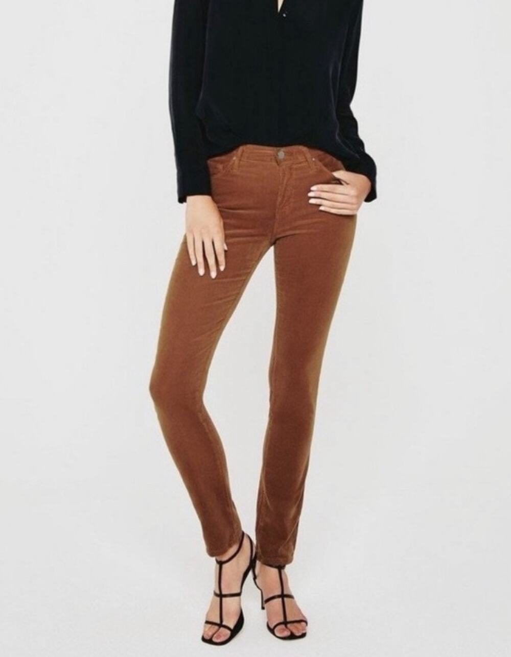 Adriano Goldschmied Prima Corduroy Pants Cigarette Leg Rust Brown 29 Stretch